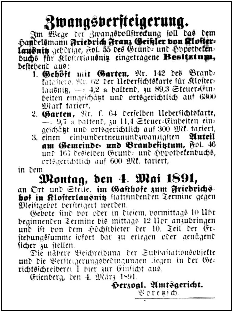 1891-05-04 Kl Zwangsversteigerung